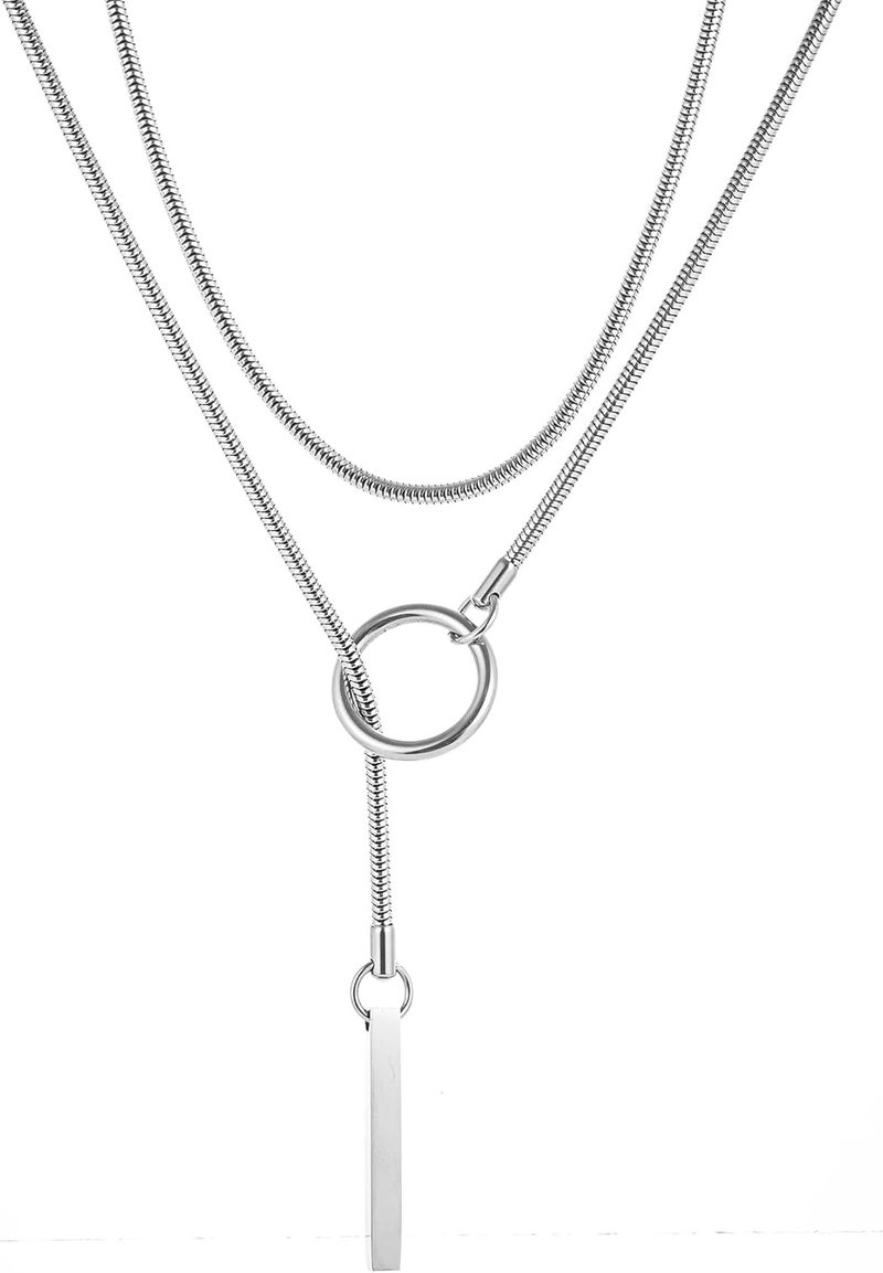 MIFYNN Heart O ring Slip Chain Necklaces for Women Stainless Steel Cuban Chain Bar Necklace Punk Rock Collar Necklace Handmade Adjustable Lariat Y Necklaces for Men - Image 1